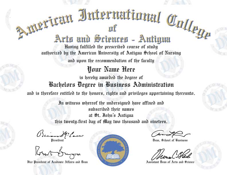 Antigua American University of Antigua School of Nursing Fake Diploma Sample