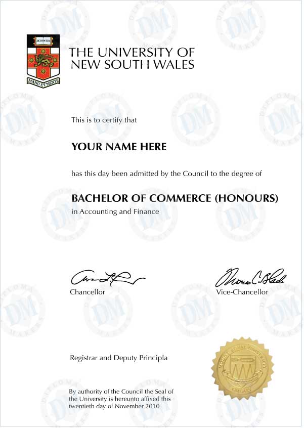 Australia fake diploma sample The University of New South Wales