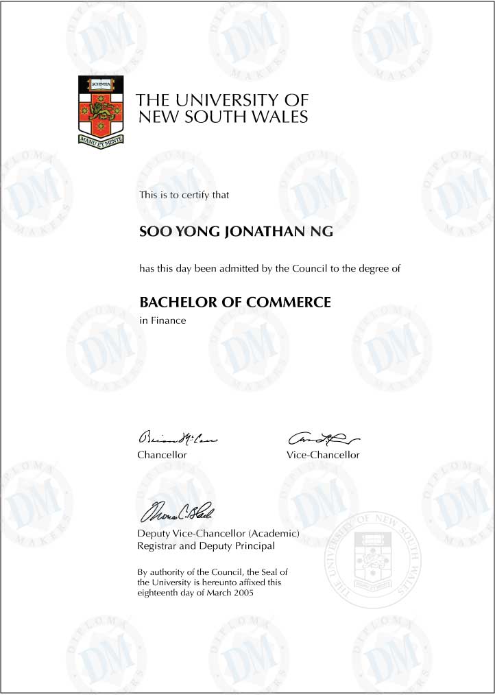 Australia fake diploma sample University of New S Wales