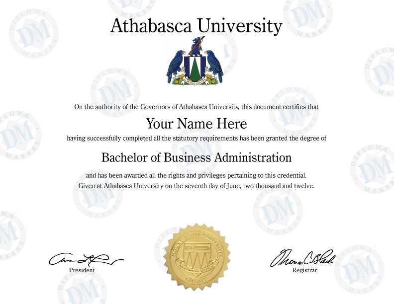 Canada Fake Diploma Sample from Athabasca University