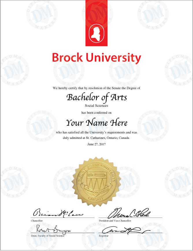 Canada Fake Diploma from Brock University