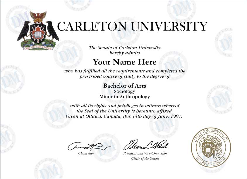 Canada fake diploma sample Carleton University