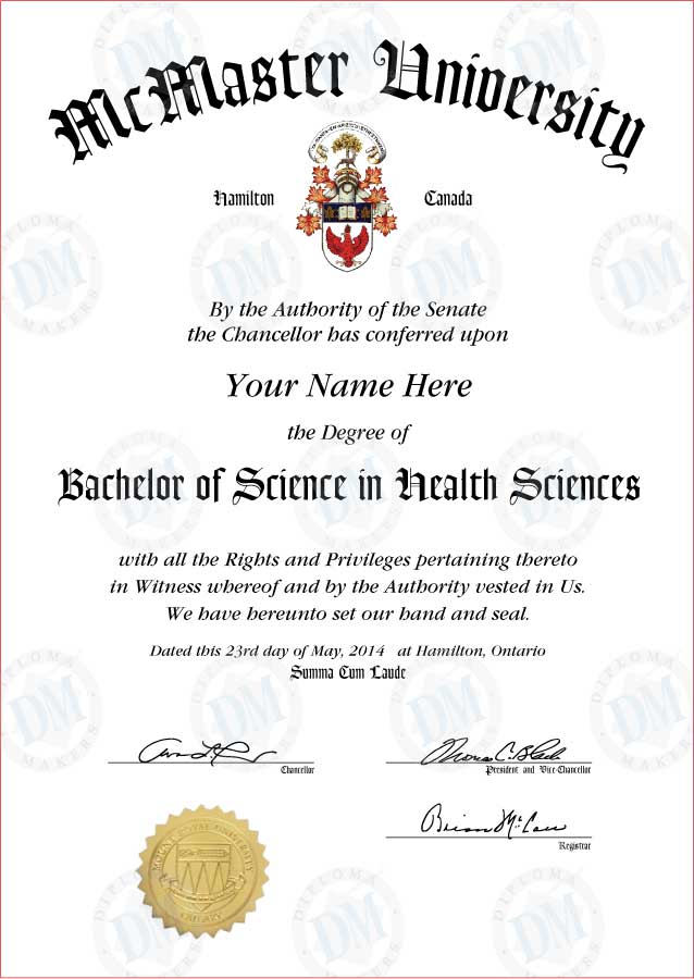 Canada fake diploma sample McMaster University