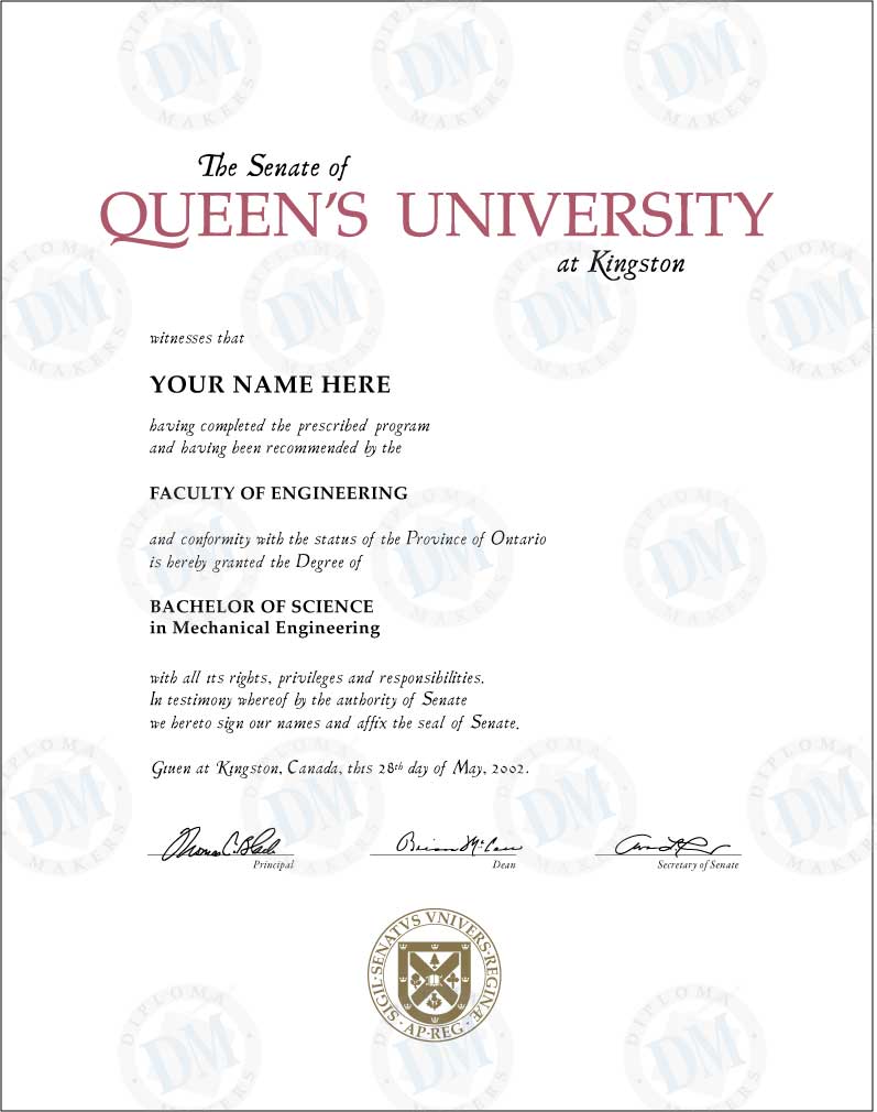 Canada fake diploma sample Queens University