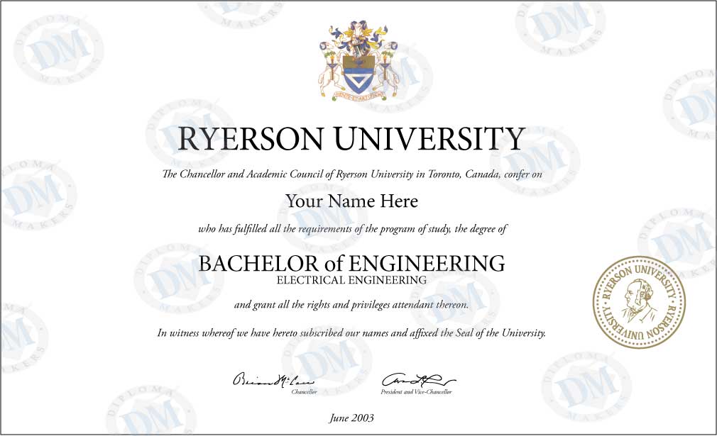 Canada fake diploma sample Ryerson University