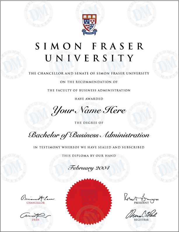 Canada fake diploma sample Simon Fraser University