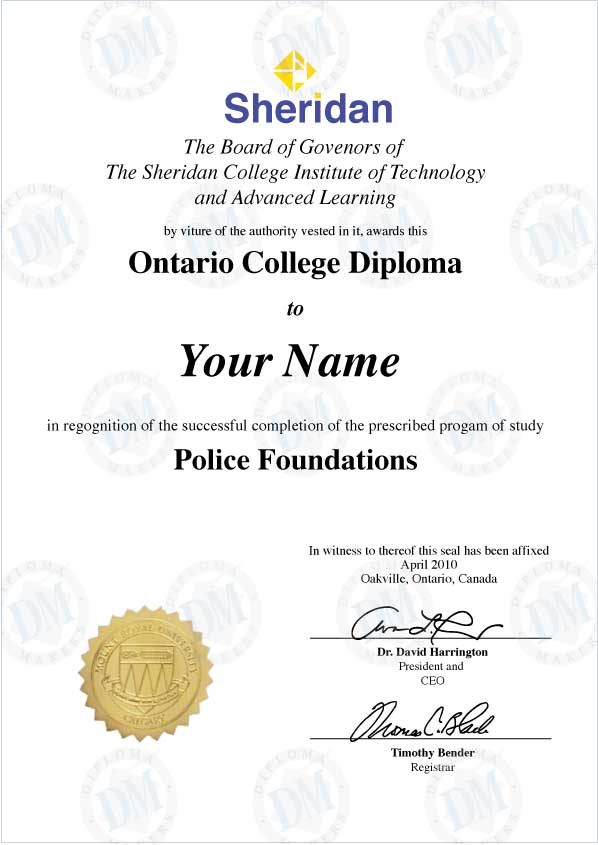 Canada fake diploma sample The Sheridan College Inst