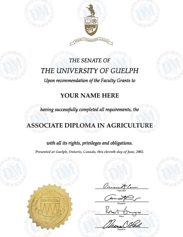 Canada fake diploma sample The Uinversity of Guelph