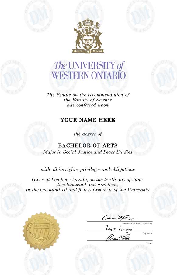 Canada fake diploma sample The University of W. Ontario