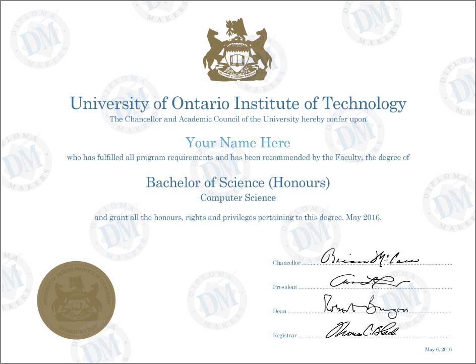 Canada fake diploma sample University of Ontario Inst of Tech
