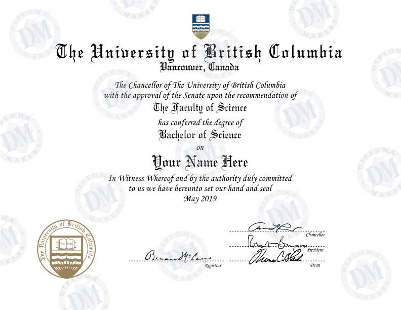 Canada fake diploma samples The University of British Columbia