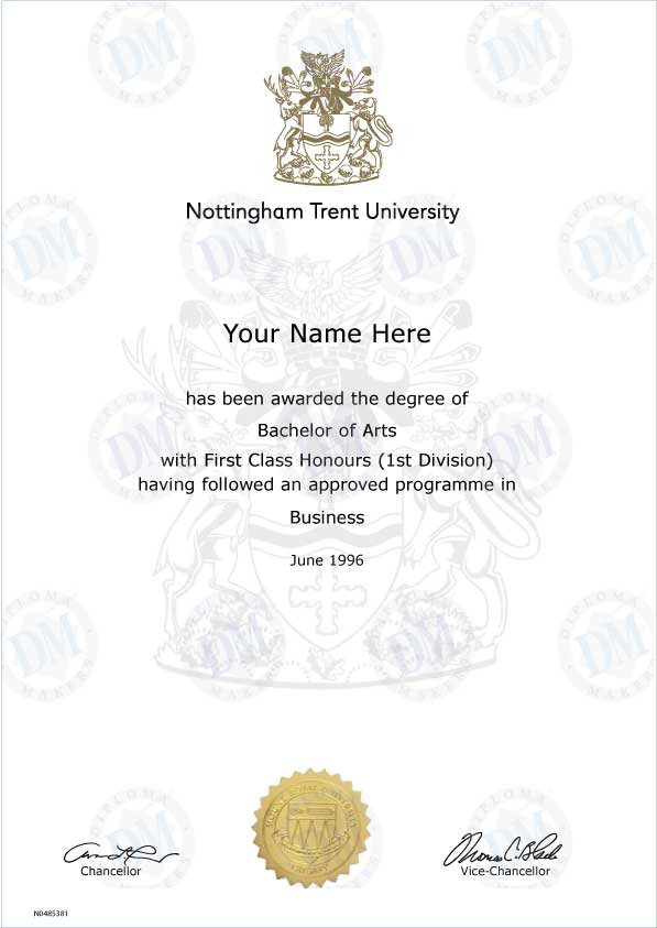 England fake diploma sample Nottingham Trent University