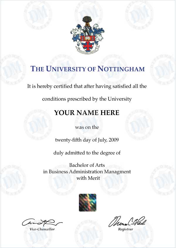 England fake diploma sample The University of Nottingham