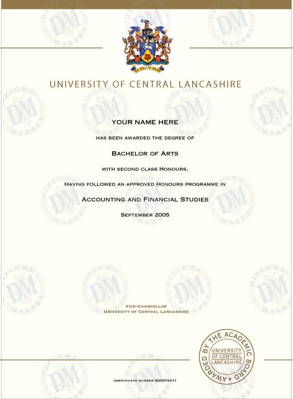 England fake diploma sample University of Central Lancashire