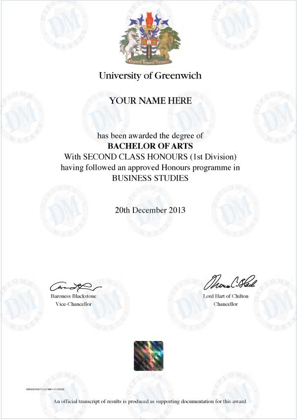 England fake diploma sample University of Greenwich