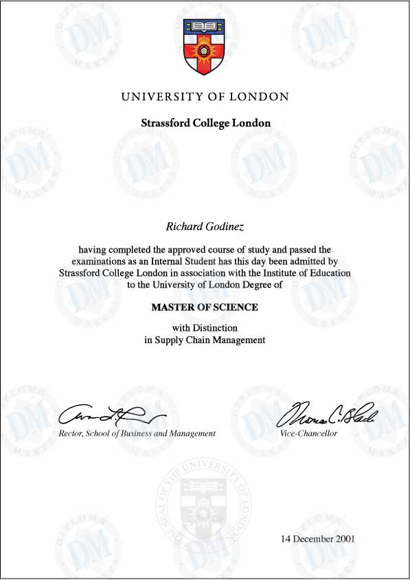 England fake diploma sample University of London