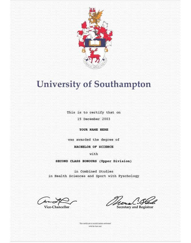 England fake diploma sample University of Southampton