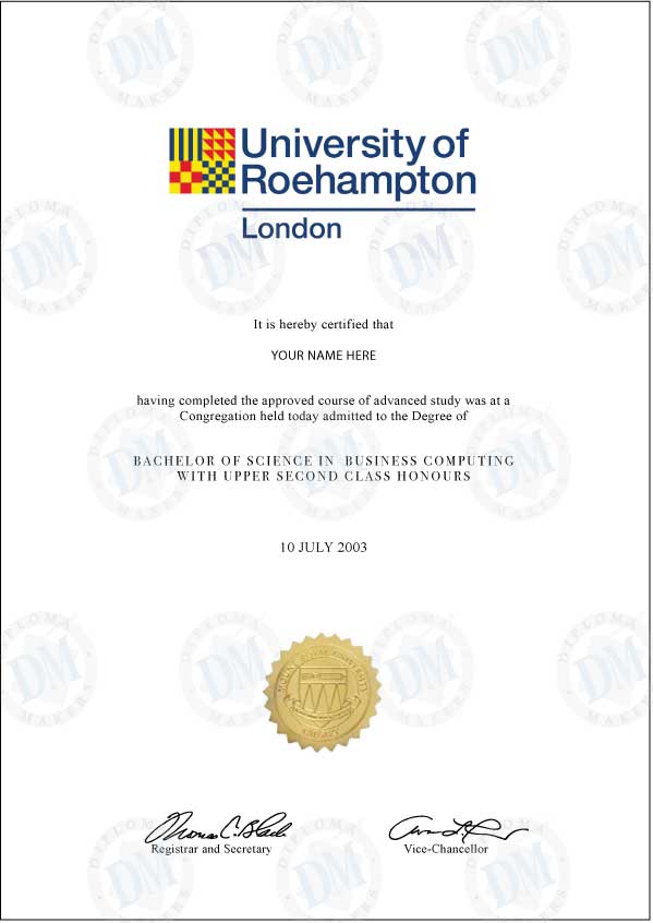 England fake diploma sample Unversity of Roehampton