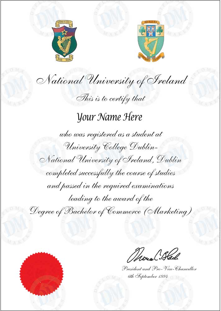 Ireland fake diploma sample National University of Ireland