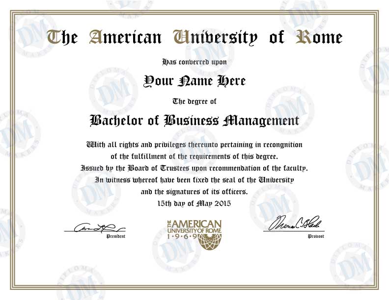 Italy Rome American University of Rome Fake Diploma Sample
