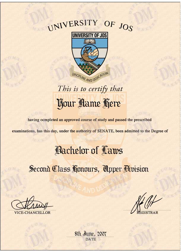 Nigeria fake diploma sample University of Jos