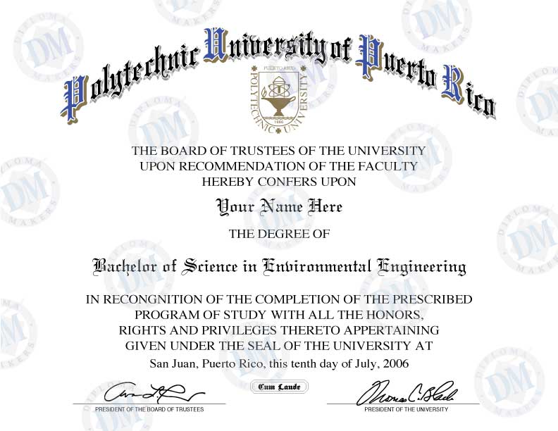 Puerto Rico fake diploma sample Polytechnic U of Puerto Rico