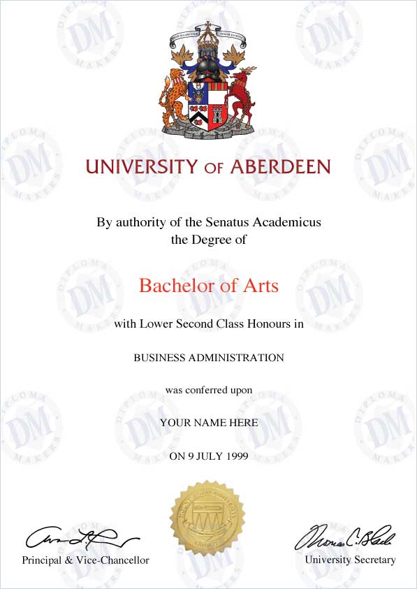 Scotland fake diploma sample University of Aberdeen