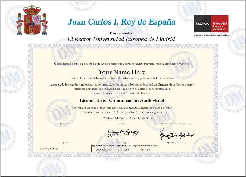 Spain fake diploma sample Universidad Rey Juan Carlos I