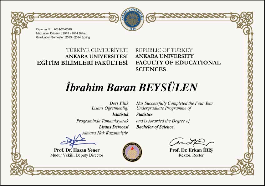 Turkey Ankara Üniversitesi Fake Diploma Sample